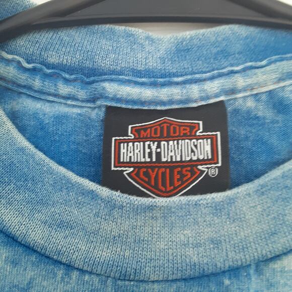 Vtg Harley Davidson Cafe Mens T Shirt Small Blue Y2k Motorcycle Biker - Picture 6 of 9